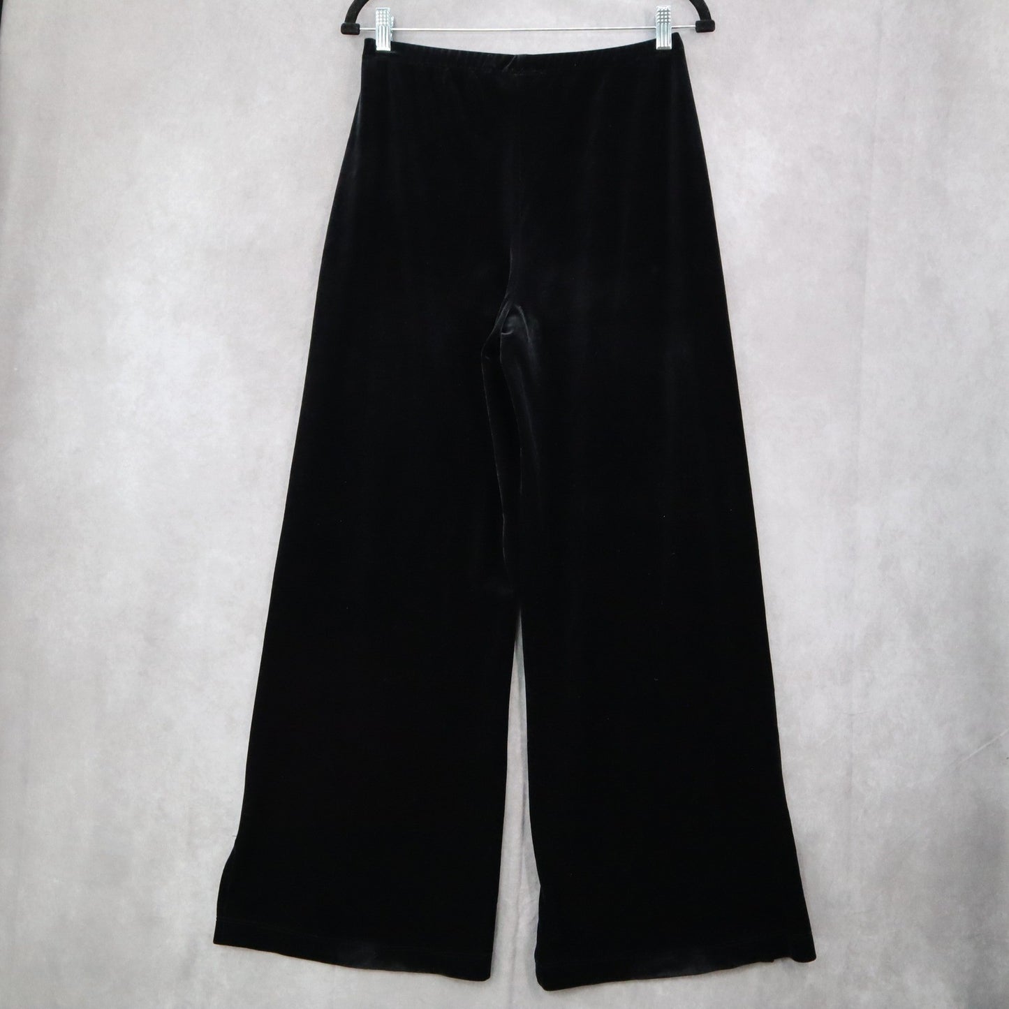 Black Velvet Wide Leg Boho Pull On Party Glam Straight Leg Trousers Pant S Small