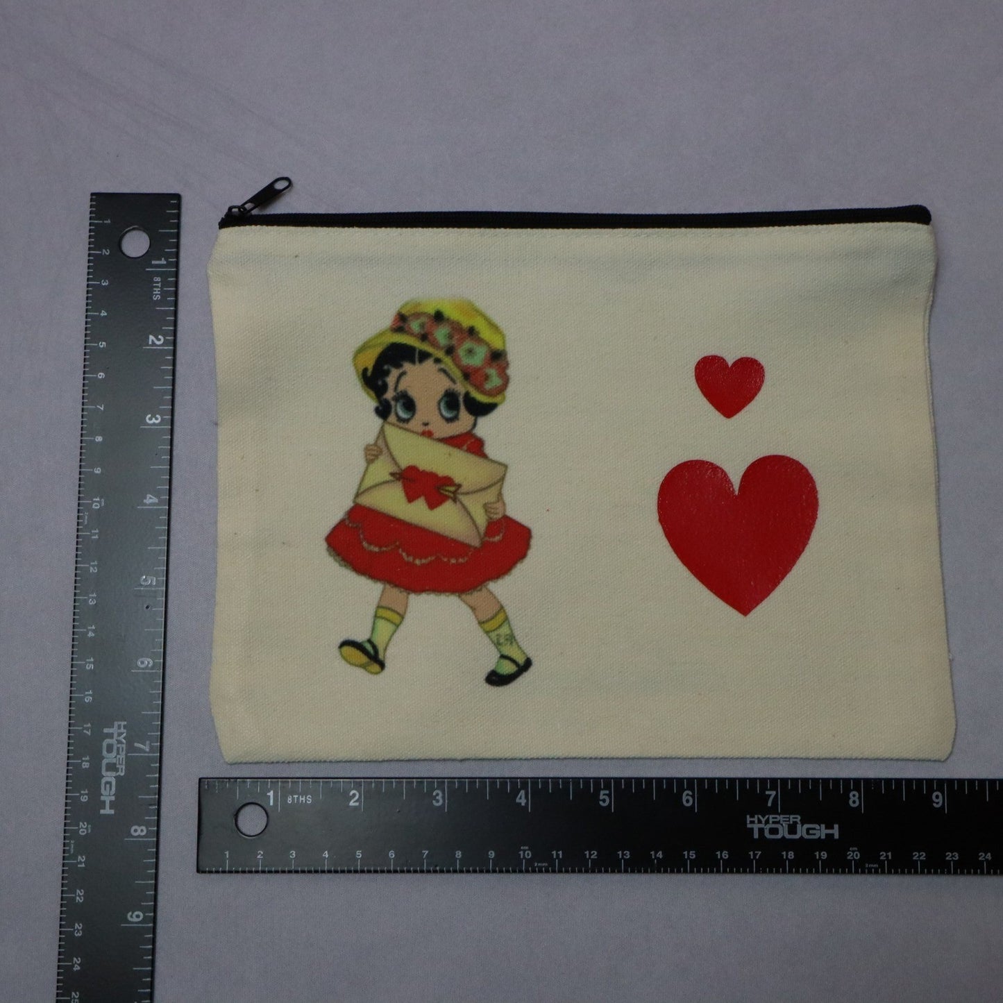 Betty Boop Heart Black Zipper Canvas Pouch Handmade Makeup Bag