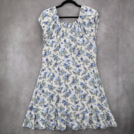 No Boundaries White Floral Fit Flare Boho Tie Ruffle Cap Sleeves Dress Plus XXL