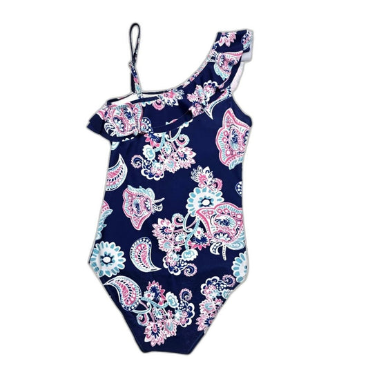 Old Navy Blue Floral Ruffle One Piece Bathing Suit Swimsuits Swimwear Size 13/14
