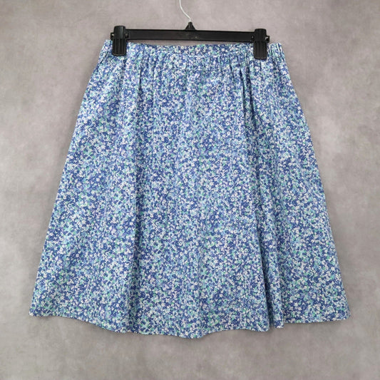 Blue Floral Mini Short Flare Pull On Cotton Tenniscore Boho Skirt S Small