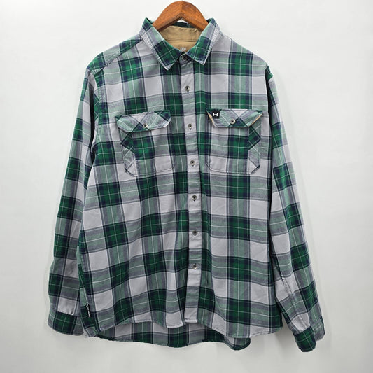 Under Armour Green Plaid Elbow Patch Button Lovesleeve Utility Shirt Large