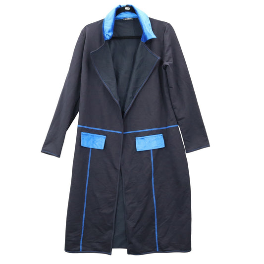 Zentoni Black Peak Lapel Blue Collar Flap Pocket Regency Trench Coat Jacket M