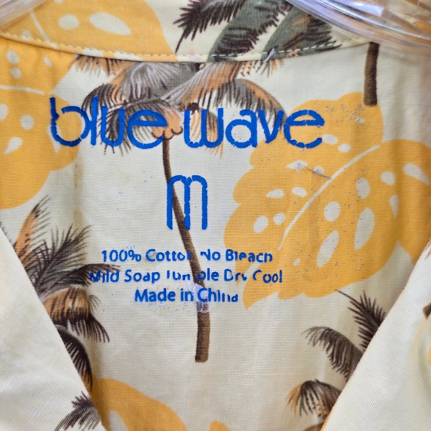 Blue Wave Yellow Palm Tropical Surf Island Vintage Cotton Relax Hawaiian Shirt M