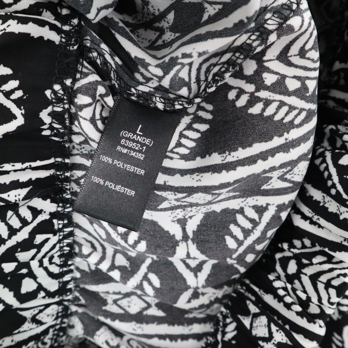 Ambiance Apparel Black White Harem Boho Geometric Print Tapered Pants L Large