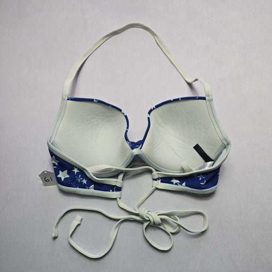Adore Me Blue Stars Push Up Halter Tie Swim Boho Sports Bra Bikini Top 36C