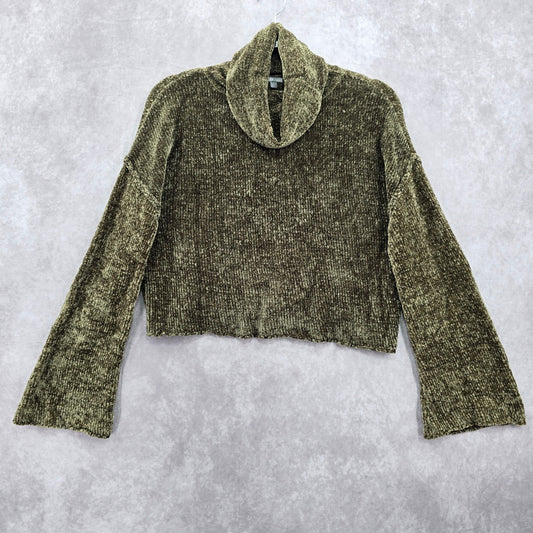 Charlotte Ruse Green Turtleneck Crop Chenille Flare Sleeve Y2K VTG Sweater Small