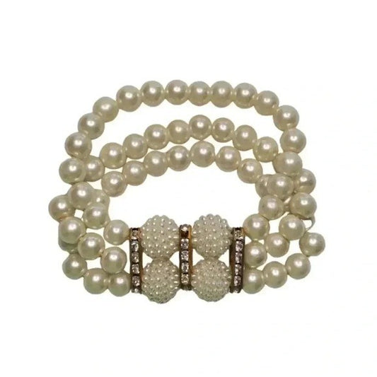 White Bead Pearl Gold Stretch Elastic Bracelet Fashion Jewelry