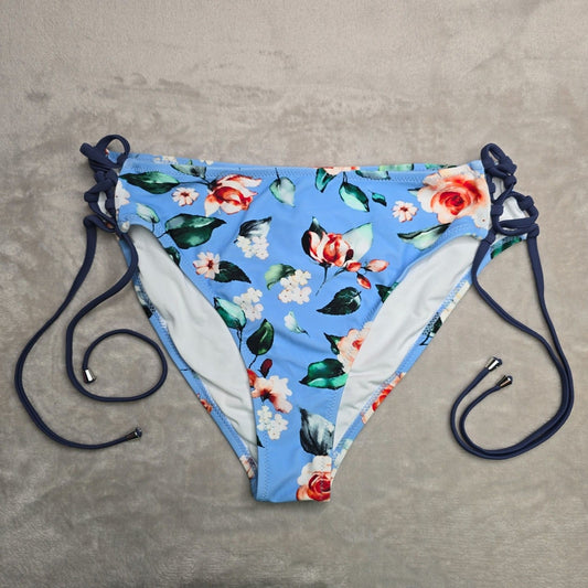 Cupshe Blue Floral Bikini String Tie Bikini Bottom Swimsuit Swimwear Size 2XL