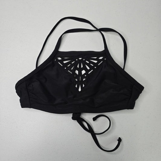 Xhilaration Black High Neck Macrame Bralette Back Strap Bikini Top Size XS