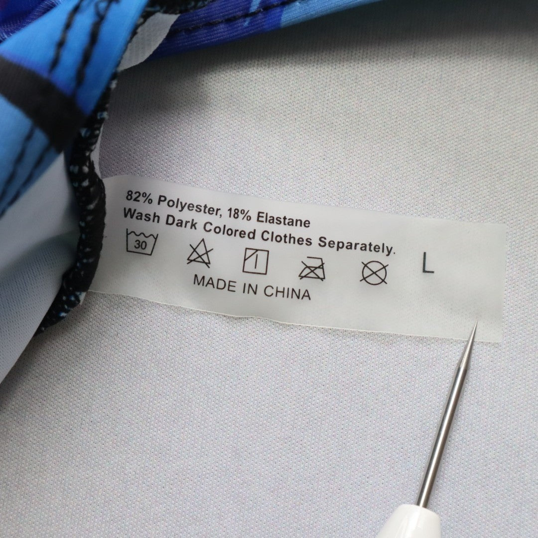 Blue Floral Halter Padded Tie Swim Sports Bra Beach Bralette Bikini Top L Large