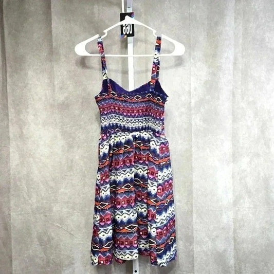 Delia's Floral Print Short Overall Flare Y2K Vintage Button Strap Dress Small