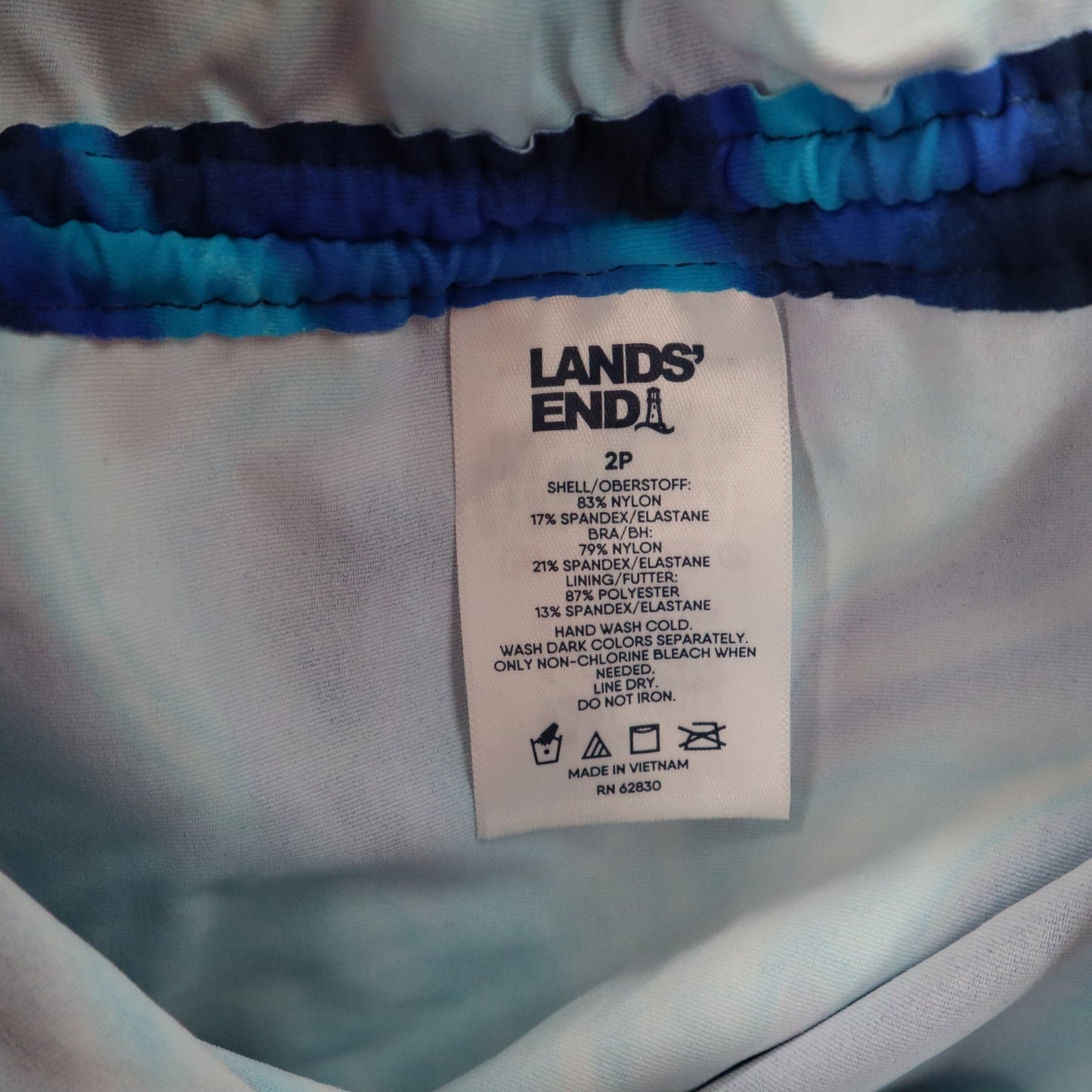 Lands End Blue Marble Swirl Tie Dye Ties Sleeveless Swim Beach Tankini Top 2P