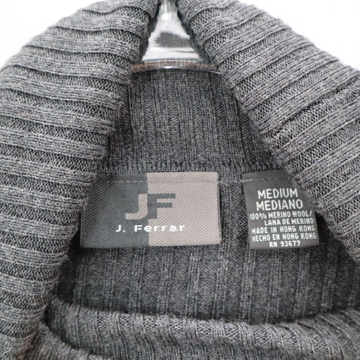J Ferrar Gray Ribbed Turtleneck Sweater Knit Pullover Classic Minimalist Medium