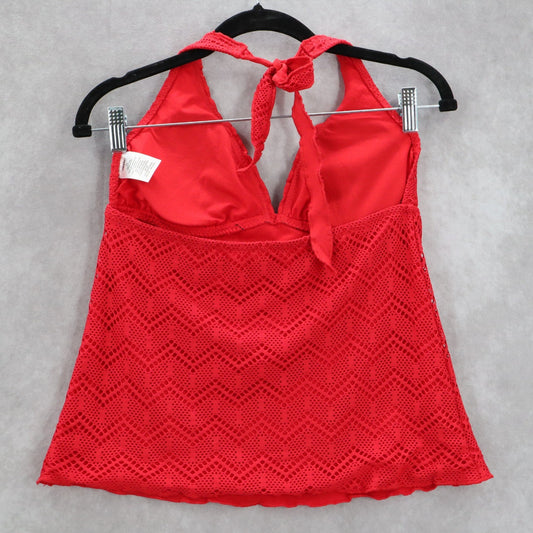 Mossimo Red Eyelet Crochet Halter Tie Boho Swim Beach Tankini Top S Small