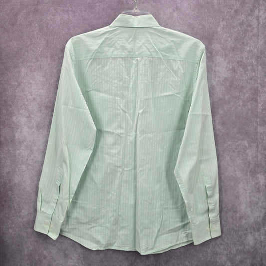 Calvin Klein Mens Green Button Down Long Sleeve Stripe Cotton Dress Shirt Large