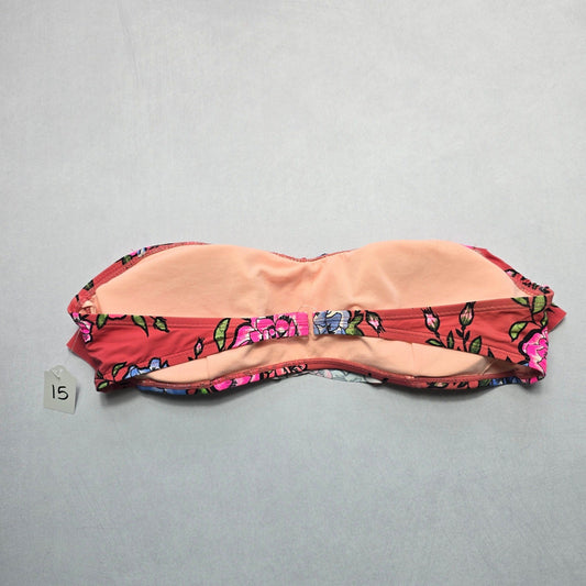 No Boundaries Pink Floral Ruffle Bandeau Swim Sports Bra Bikini Top L Large