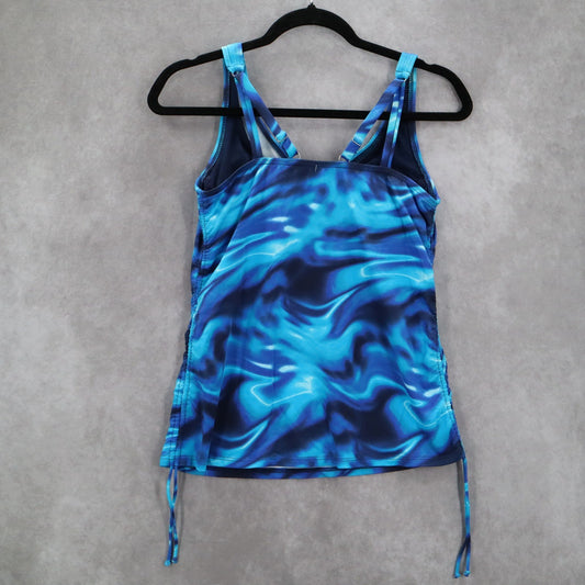 Lands End Blue Marble Swirl Tie Dye Ties Sleeveless Swim Beach Tankini Top 2P