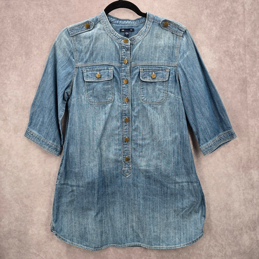 Gap Blue Demin Jeans Cotton Western Shirt Short Sleeve Top Small
