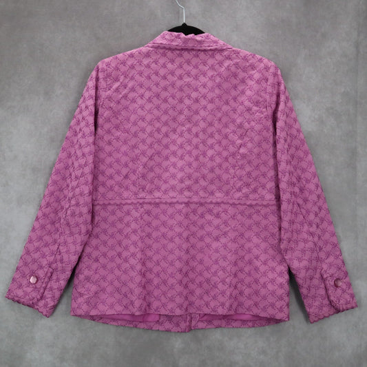 Susan Graver Purple Embroidered Floral Scallop Notch Cotton Jacket Blazer Small