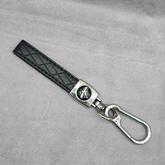 Black Faux Leather Quilt Silver Clip Hook Keychain Escalade Car Accessories