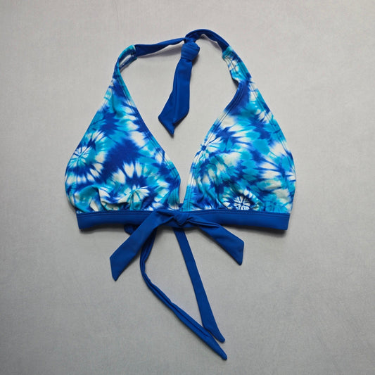 Winki Girl Blue Tie Dye Halter Tie Swim Sports Bra Beach Bikini Top L Large
