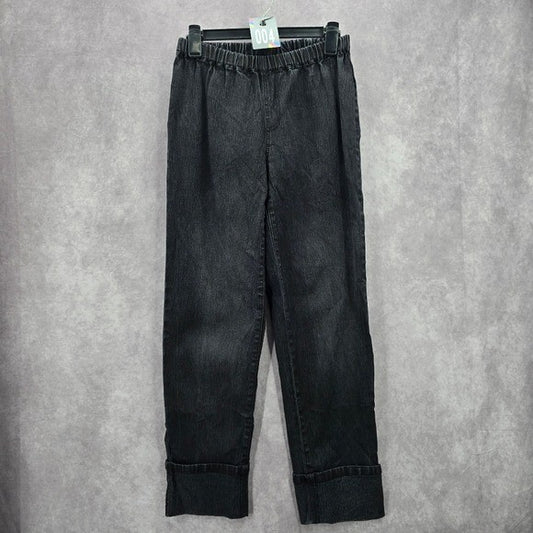 Diane Gilman Black Pull On Straight Classic Elastic Denim Pants Jean M Medium