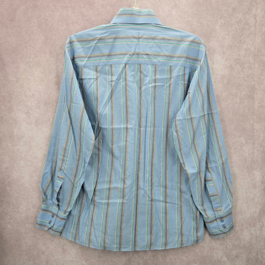 Artisti Italiani Blue Stripe Mens Button Down Long Sleeve Cotton Dress Shirt XL