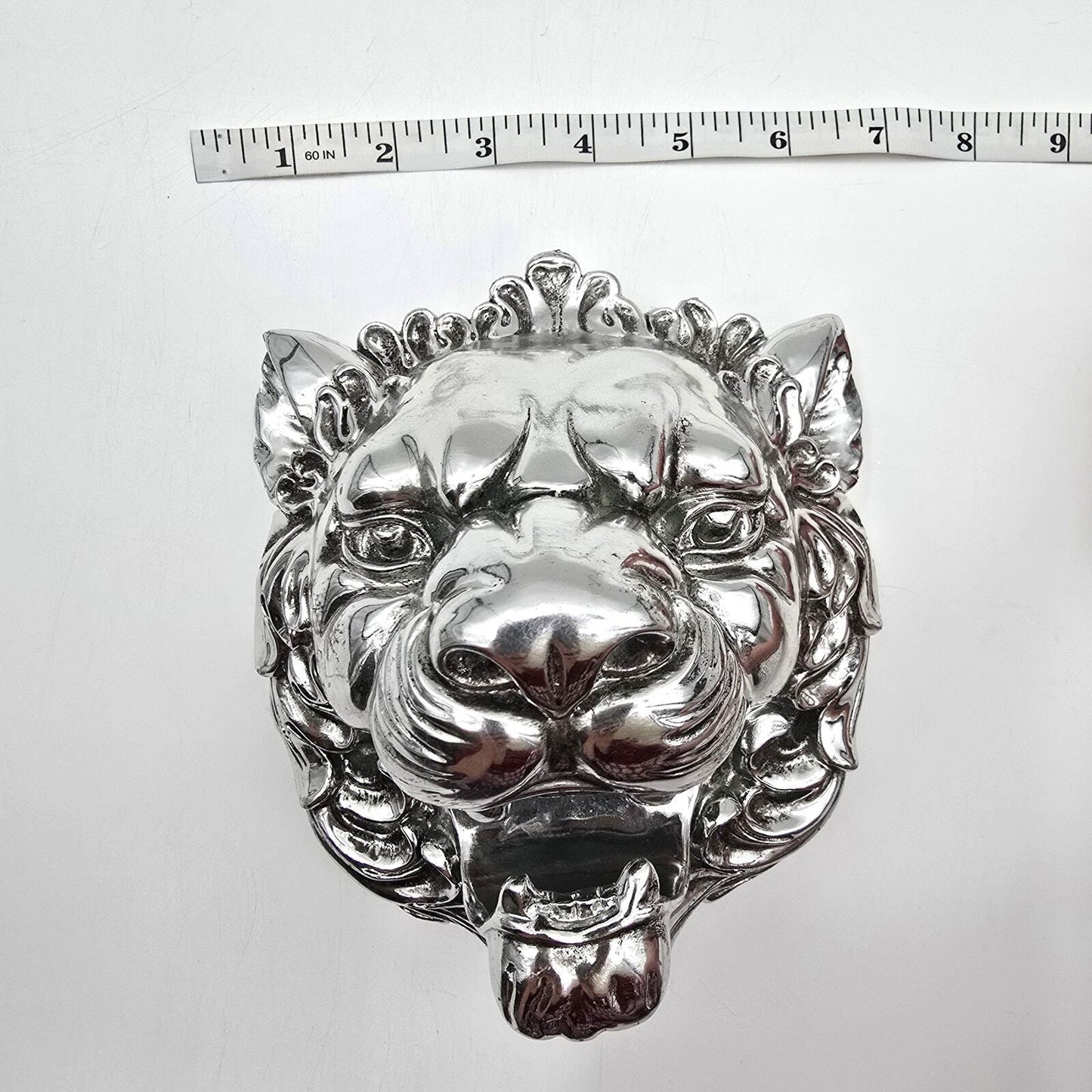 Silver Metallic Lion Head Wall Art Aluminum Mount Plaque Hanging Home Decor