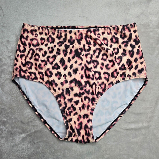 Shein Black Brown Printed Bikini Bottom High Rise Swimsuit Swimwear Size 2XL