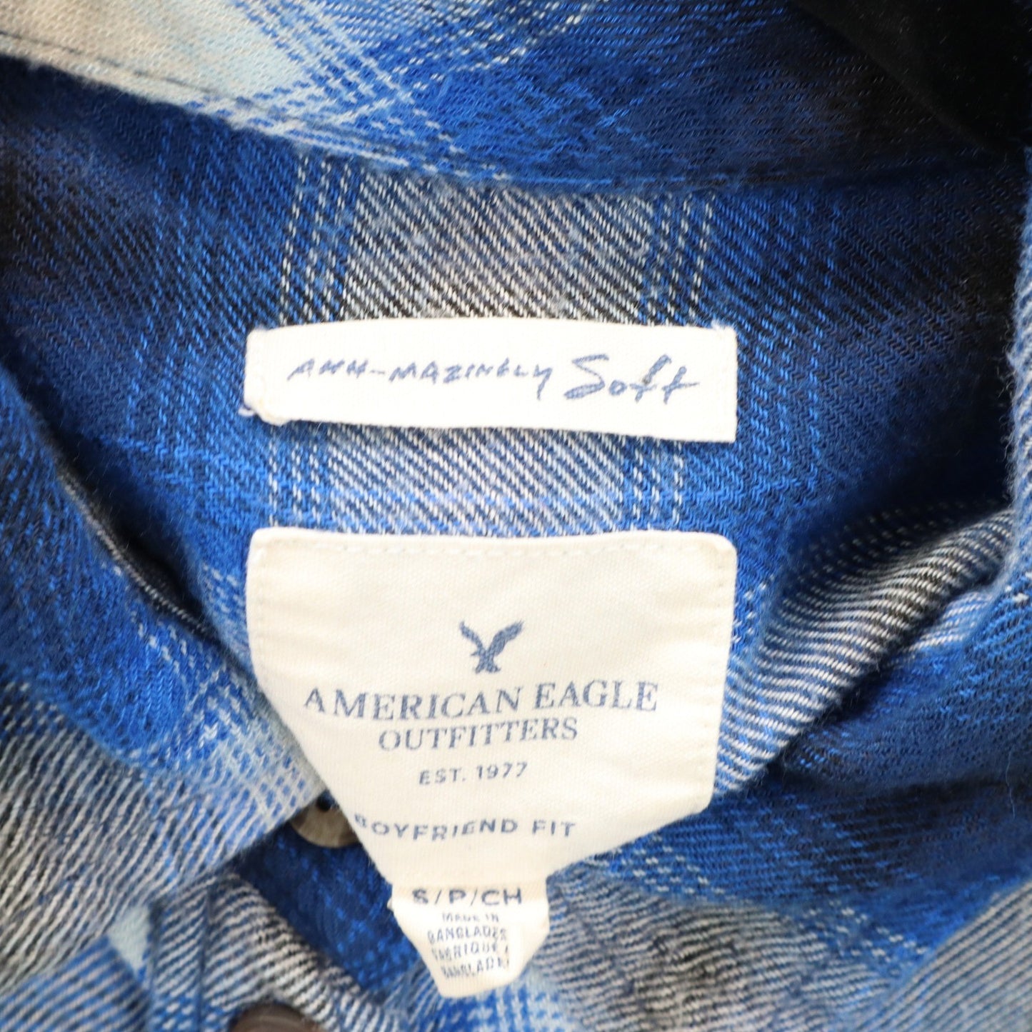 American Eagle Outfitters Flannel Plaid Long Sleeve Button Boyfriend Fit Small
