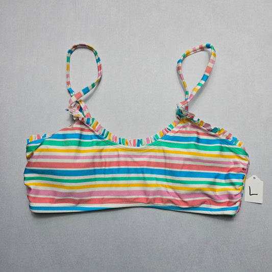 Indigo Rein Pink Stripe Ruffle Padded Swim Bra Beach Bralette Bikini Top L Large