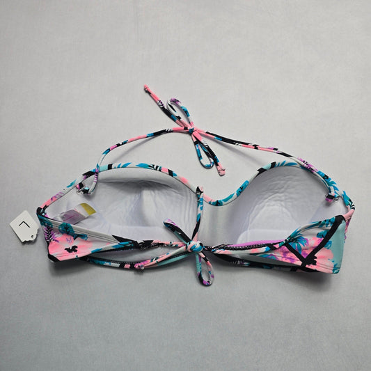No Boundaries Pink Floral Padded Halter Tie Swim Bra Beach Bikini Top L Large