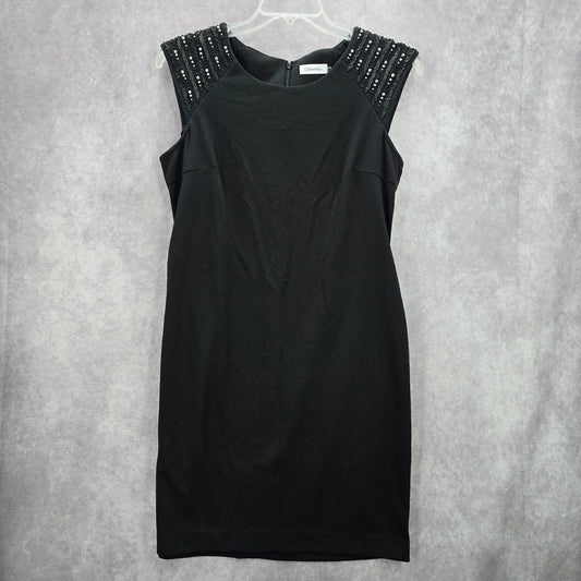 Calvin Klein Black Silver Beaded Knee Length Stretchy Dress Large 12