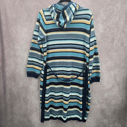 Liz Claiborne Blue Stripe Button Hoodie Knit Long Sweater Cardigan Small