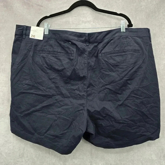 Lane Bryant Navy Blue Cotton Flat Womens Preppy Front Shorts Size 26 3X NWT