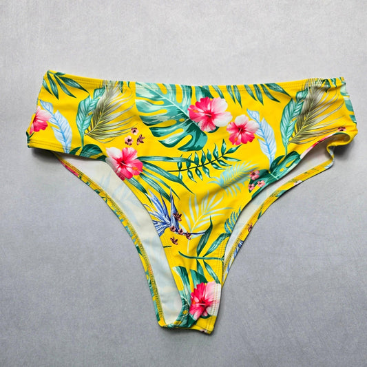 Yellow Floral Swim Beach Cheeky Flirty Boho Bikini Bottom L Large