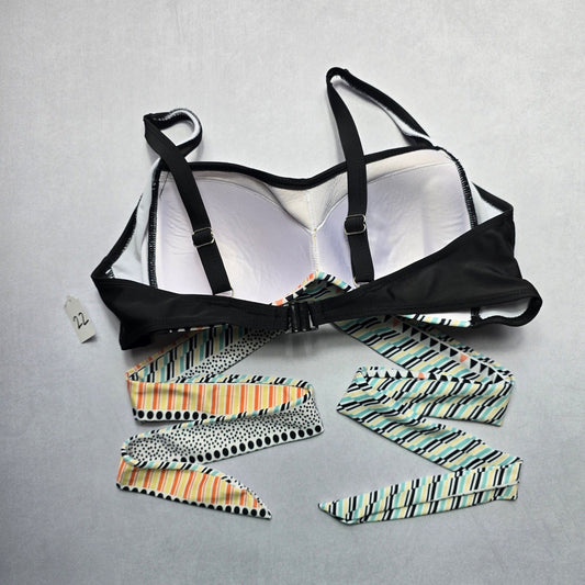 Black Dot Crisscross Belt Tie Padded Swim Sports Bra Beach Bikini Top L Large