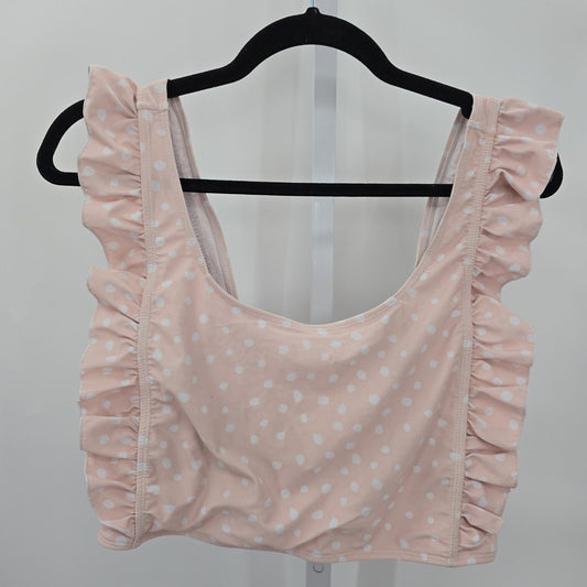 Shein Pink White Polka Dots Ruffle Stretch Padded Bra Swimwear Swimsuit Top 3XL