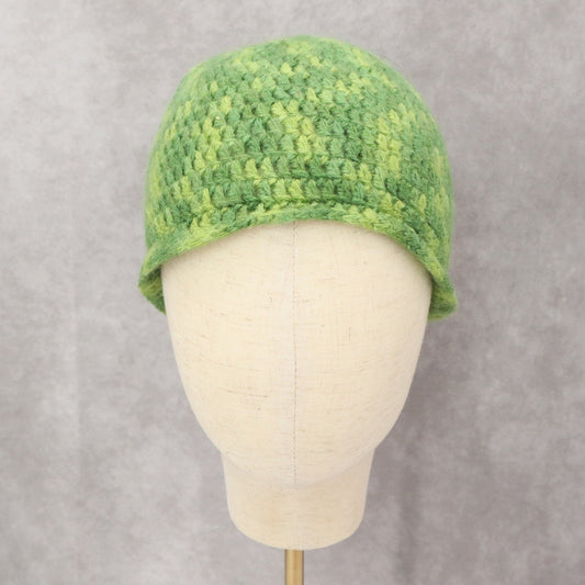 Green Crochet Cable Knit Y2K Vintage Skater Cozy Cottage Beanie Cap Hat OS