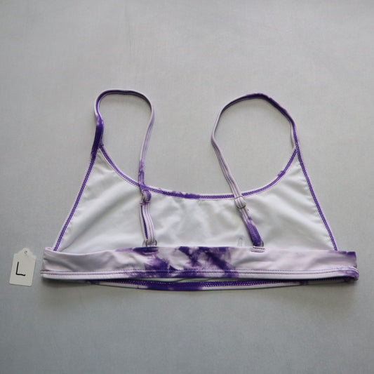 Purple Tie Dye Pull On Swim Boho Hippie Sports Bra Bralette Bikini Top L Large