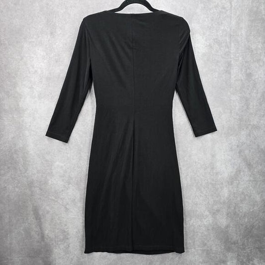 Chaps Black Wrap Drape Ruffle Knee Length V Neck Formal Dress XS