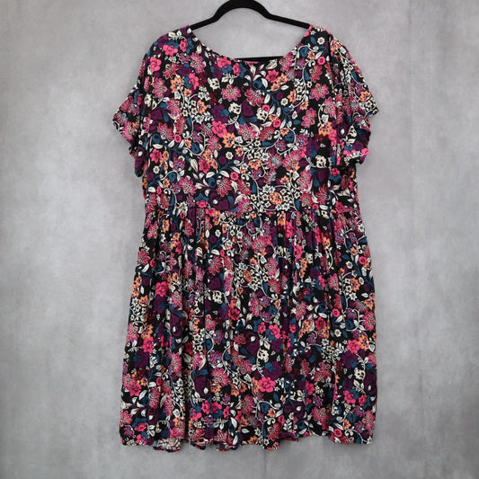 Torrid Black Floral Short Mini Fit Flare Business Casual Tropical Dress Plus 4X
