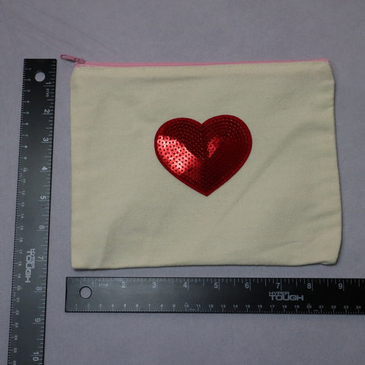Red Sequin Pink Zipper Canvas Pouch Handmade Makeup Bag