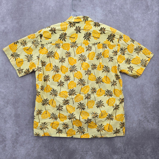 Blue Wave Yellow Palm Tropical Surf Island Vintage Cotton Relax Hawaiian Shirt M