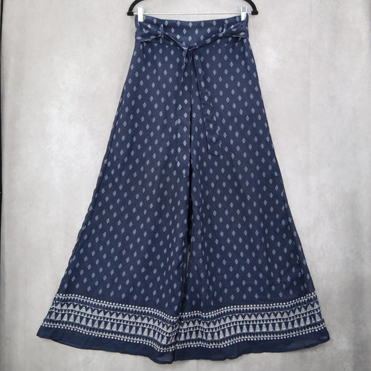 Truth NYC Blue Floral Belted Wide Leg Boho Pull On SheerTrousers Pant L Large