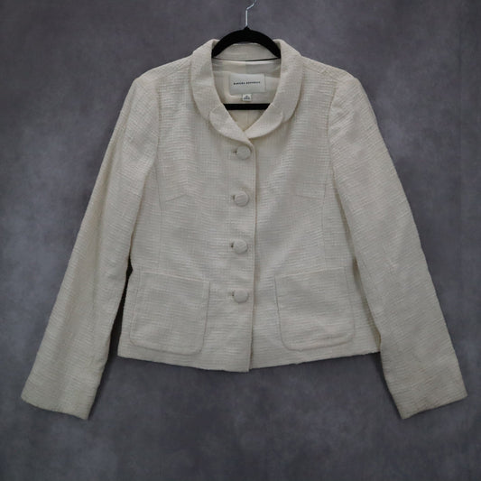 Banana Republic White Ecru Formal Clover Check Cotton Suit Coat Jacket Blazer 10