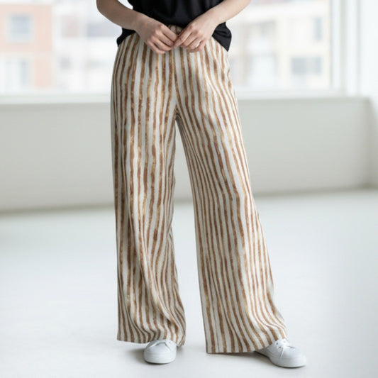 Zac & Rachel Yellow Stripe Pull On Wide Leg Boho Comfy Trouser Pants Large