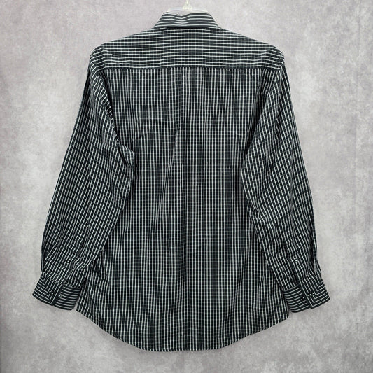 Cats Eye Black Stripe Button Down Long Sleeve Work Casual Dress Shirt Mens L