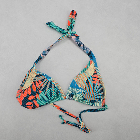 Sun & Sea Green Tropical Padded Tie Swim Sports Bra Beach Bikini Top M Medium